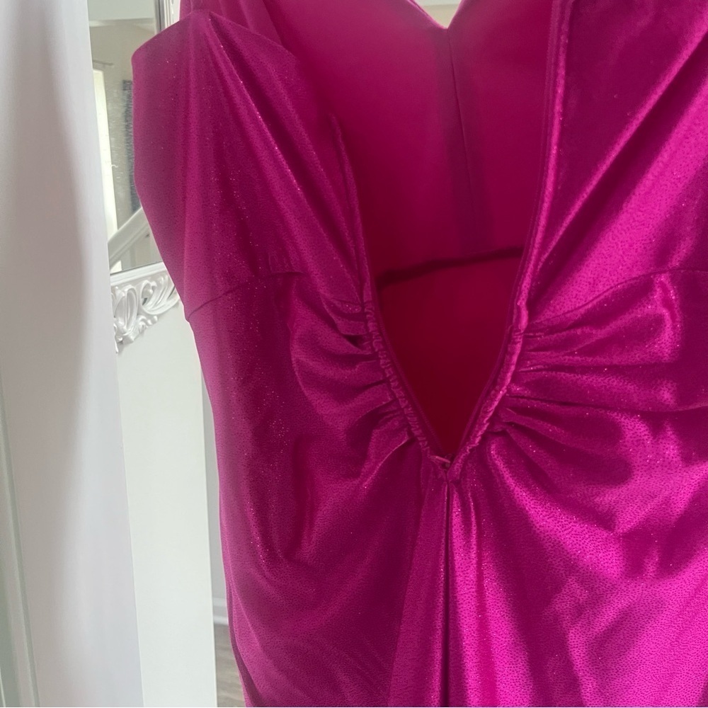 Honey and Rosie Spag Strap V-Neck Ruched Slit Glitter Satin Long Dress size XL - Picture 7 of 13
